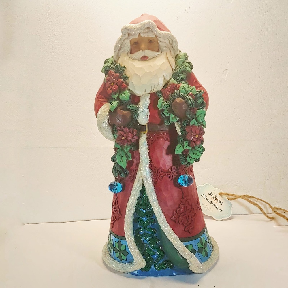 „Weihnachtsmann mit Girlande und Weihnachtsstern“, Jim Shore – Weihnachtskollektion. 