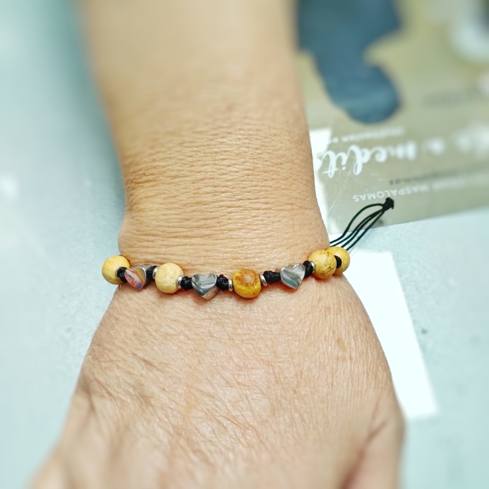 Adjustable Palo Santo and steel bracelet - T-mas Bijou 