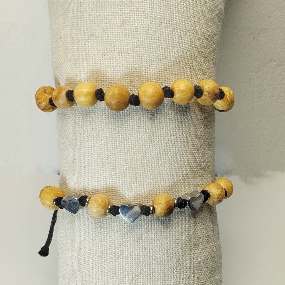 Adjustable Palo Santo and steel bracelet - T-mas Bijou 