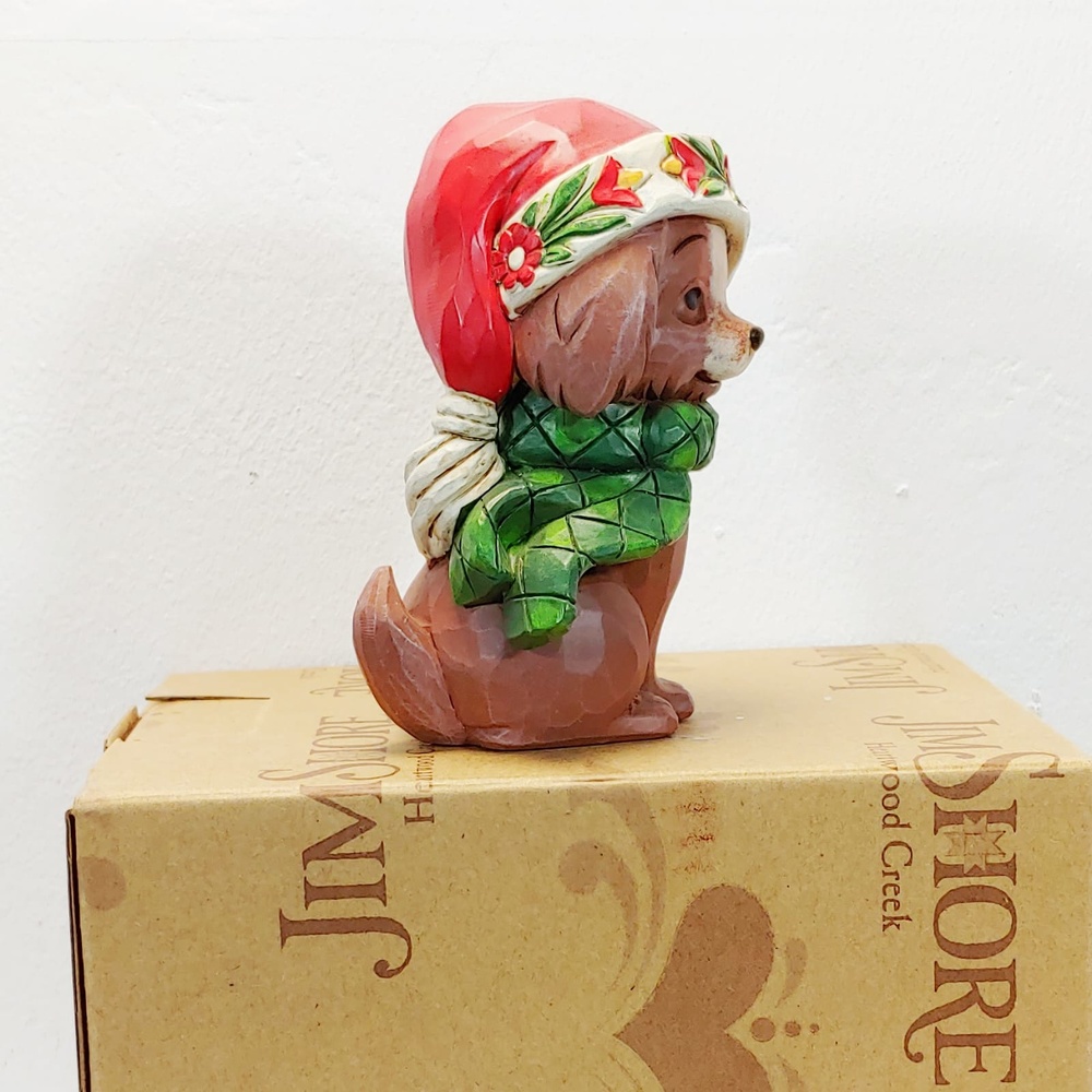 Figur „Mini-Hund mit Weihnachtsmütze“, Jim Shore – Weihnachtskollektion 