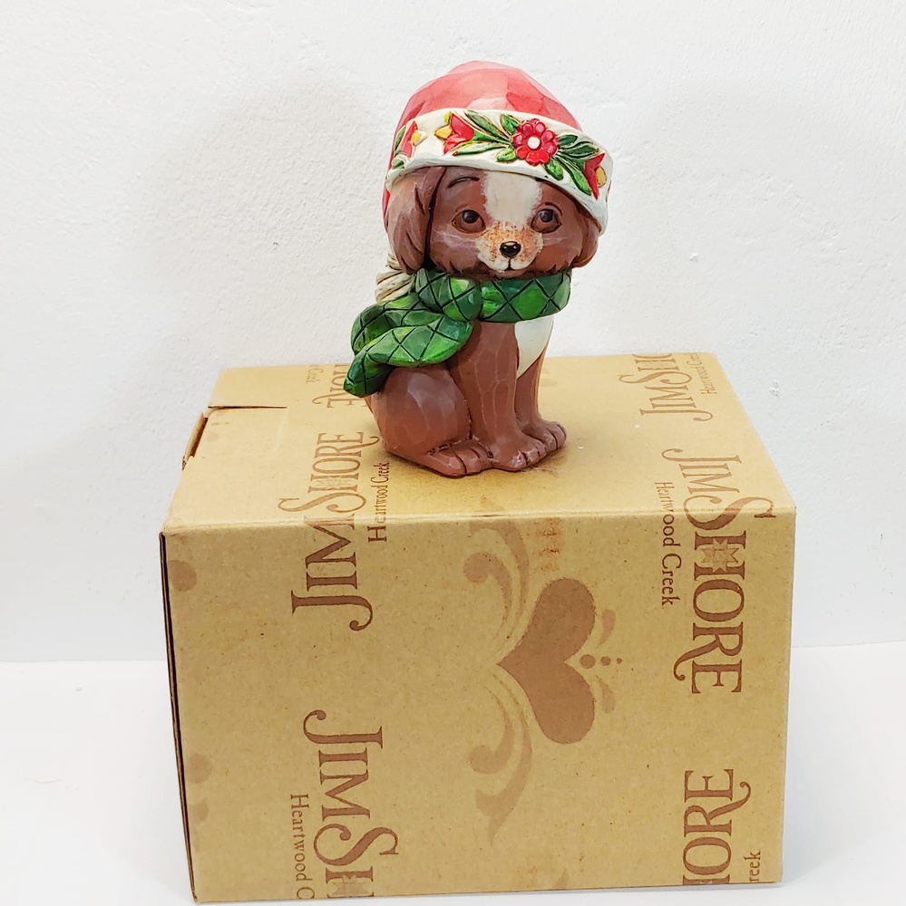 Figur „Mini-Hund mit Weihnachtsmütze“, Jim Shore – Weihnachtskollektion 