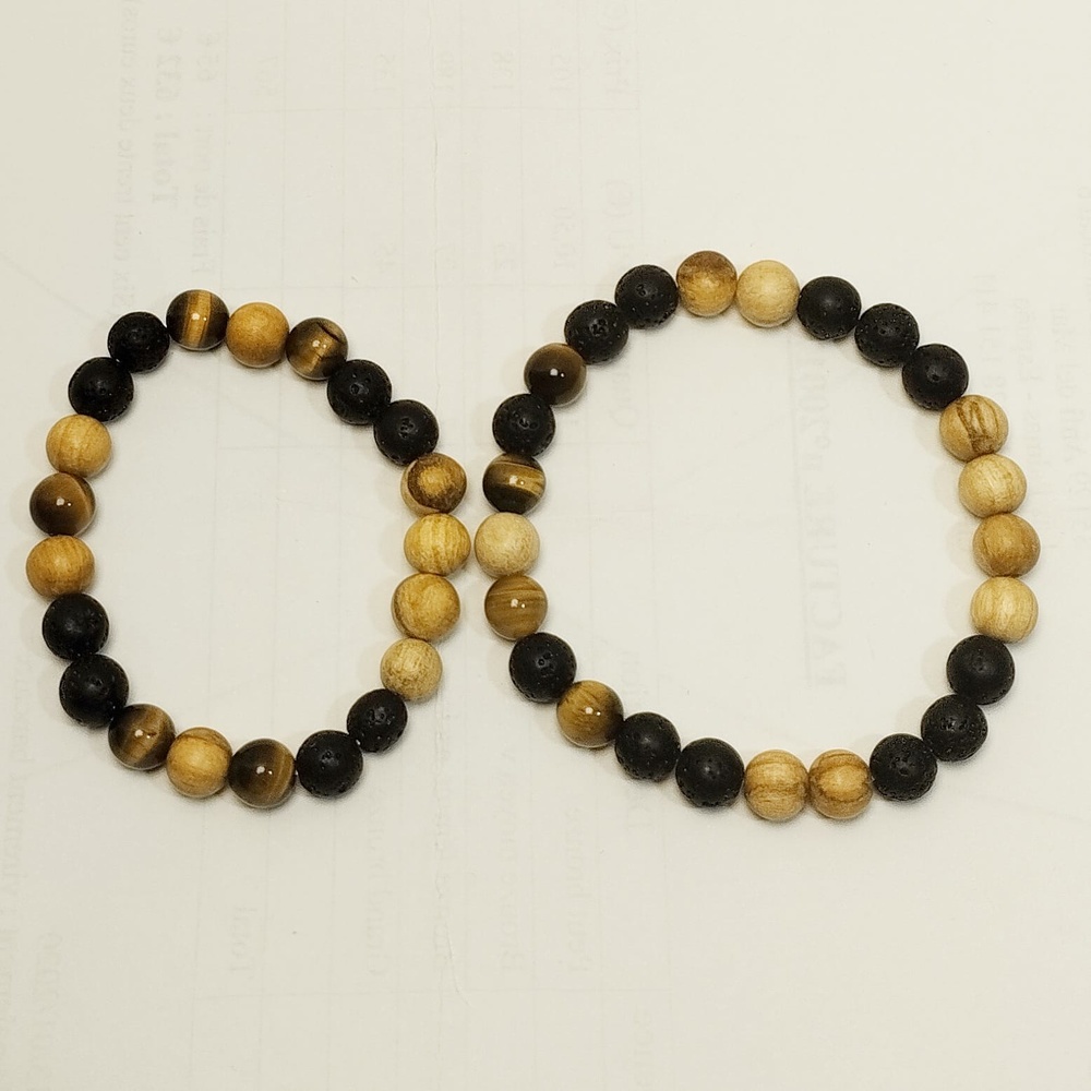 Palo Santo, lava and tiger eye bracelet - T-mas Bijou 