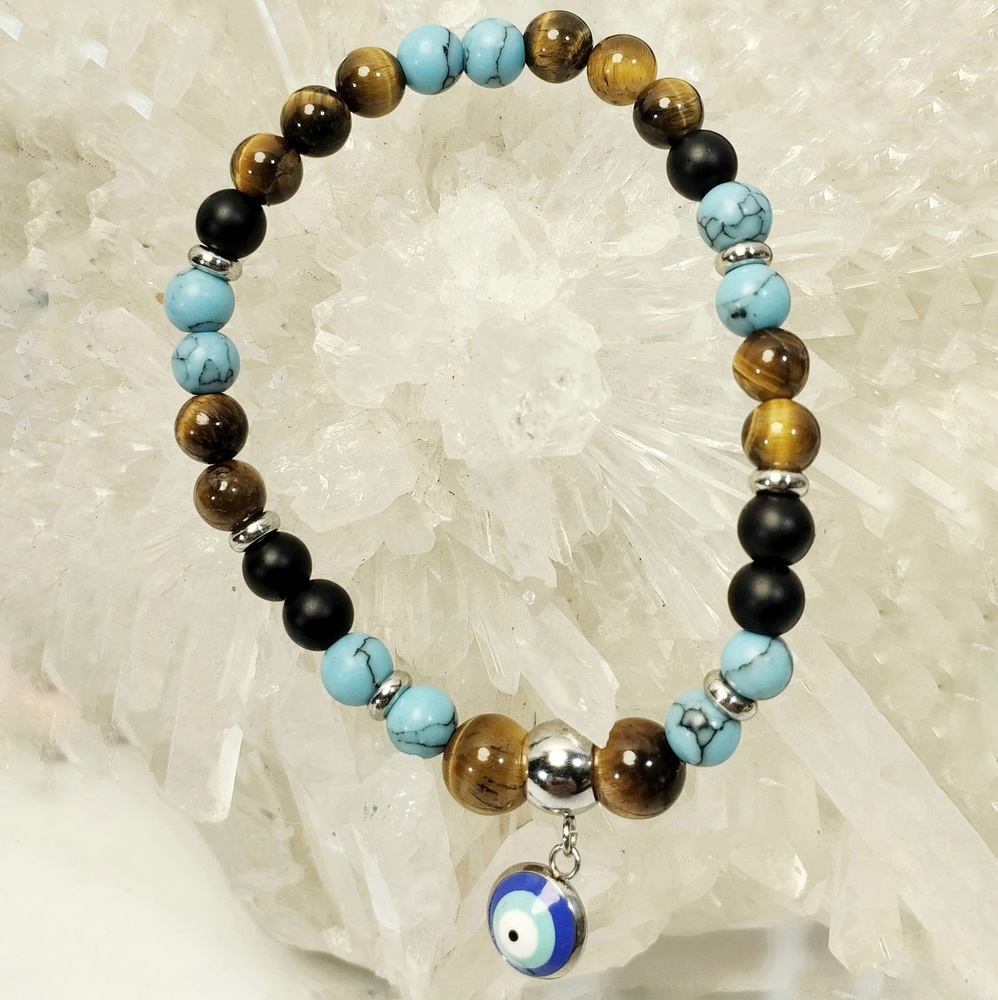 „Protektor“-Armband, Tigerauge-Onyx-Howlith-Stahl – T-mas Bijou 