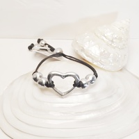 Adjustable cord bracelet "Heart and balls" Aluminum - Vestopazzo Costume Jewelry.