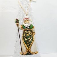 "Green and Ivory Santa", Jim Shore Hanging Ornaments - Christmas Collection