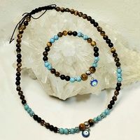 Set "Protector" necklace and bracelet, Steel howlite onyx tiger eye - T-mas Bijou