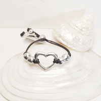 Verstellbares Kordelarmband "Herz und Kugeln" Aluminium - Vestopazzo Modeschmuck.